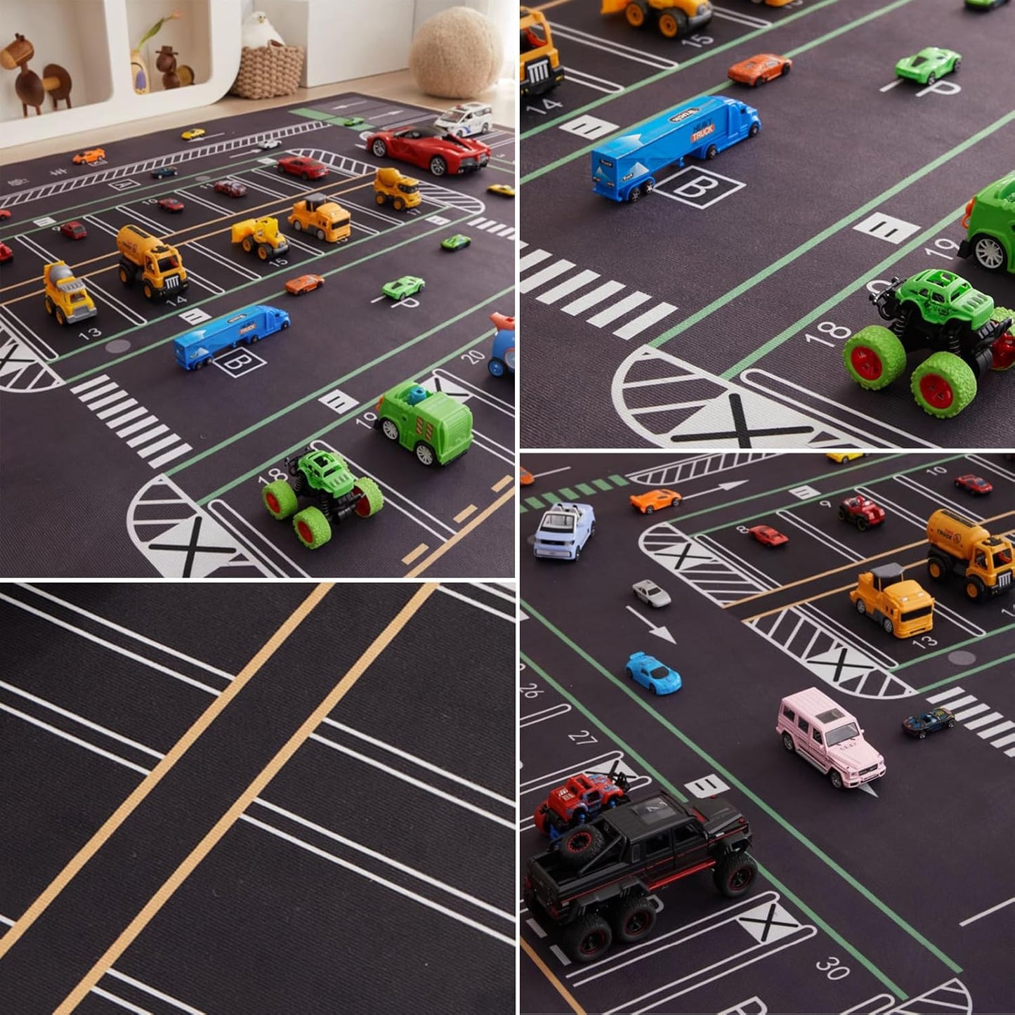 Car Mat Play Rugs, Parking Lot Floor Mat Reading Area Toy Area Game Carpet Car City Traffic Hopscotch Crawling Mat Non-slip Playroom Classroom Bedroom Carpet