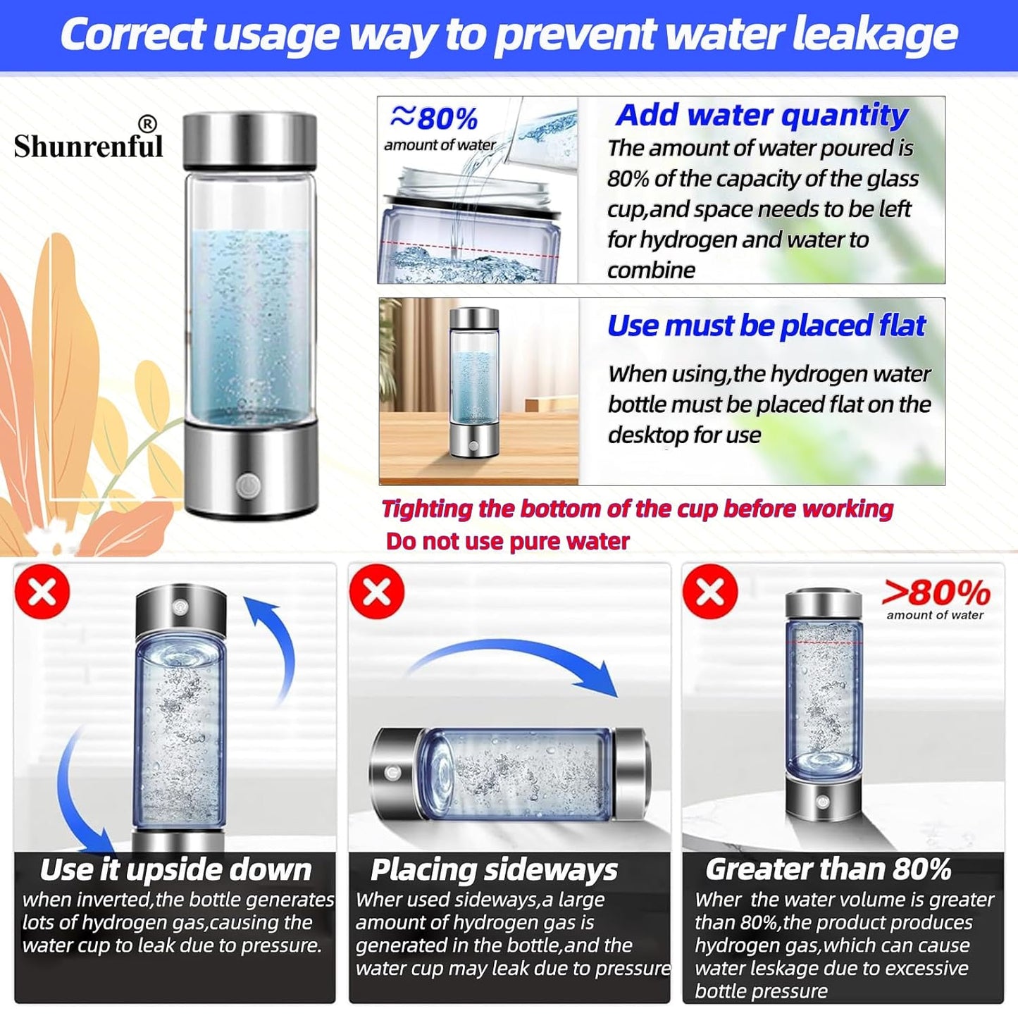 2024 Upgraded Hydrogen Water Bottle, 420ml Hydrogen Water Generator, Hydrogen Water Ionizer Suitable for Purified Water, Portable Hydrogen Water Bottle for Improved Water Quality in 3 Minutes