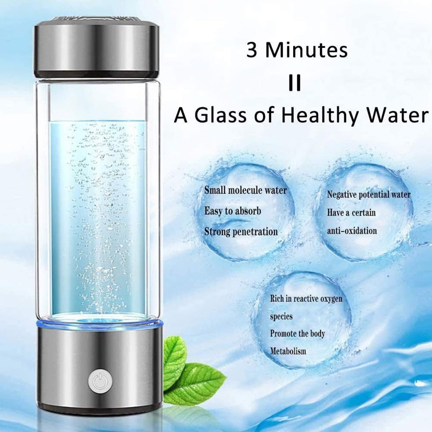 2024 Upgraded Hydrogen Water Bottle, 420ml Hydrogen Water Generator, Hydrogen Water Ionizer Suitable for Purified Water, Portable Hydrogen Water Bottle for Improved Water Quality in 3 Minutes